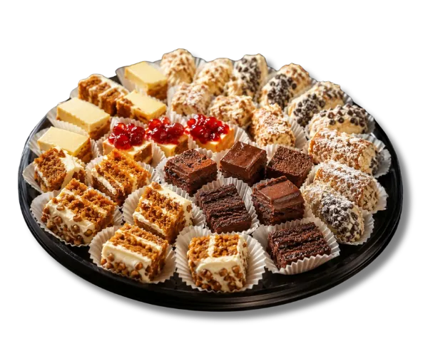 Complimentary dessert tray with brownies, cannoli, and assorted Italian desserts